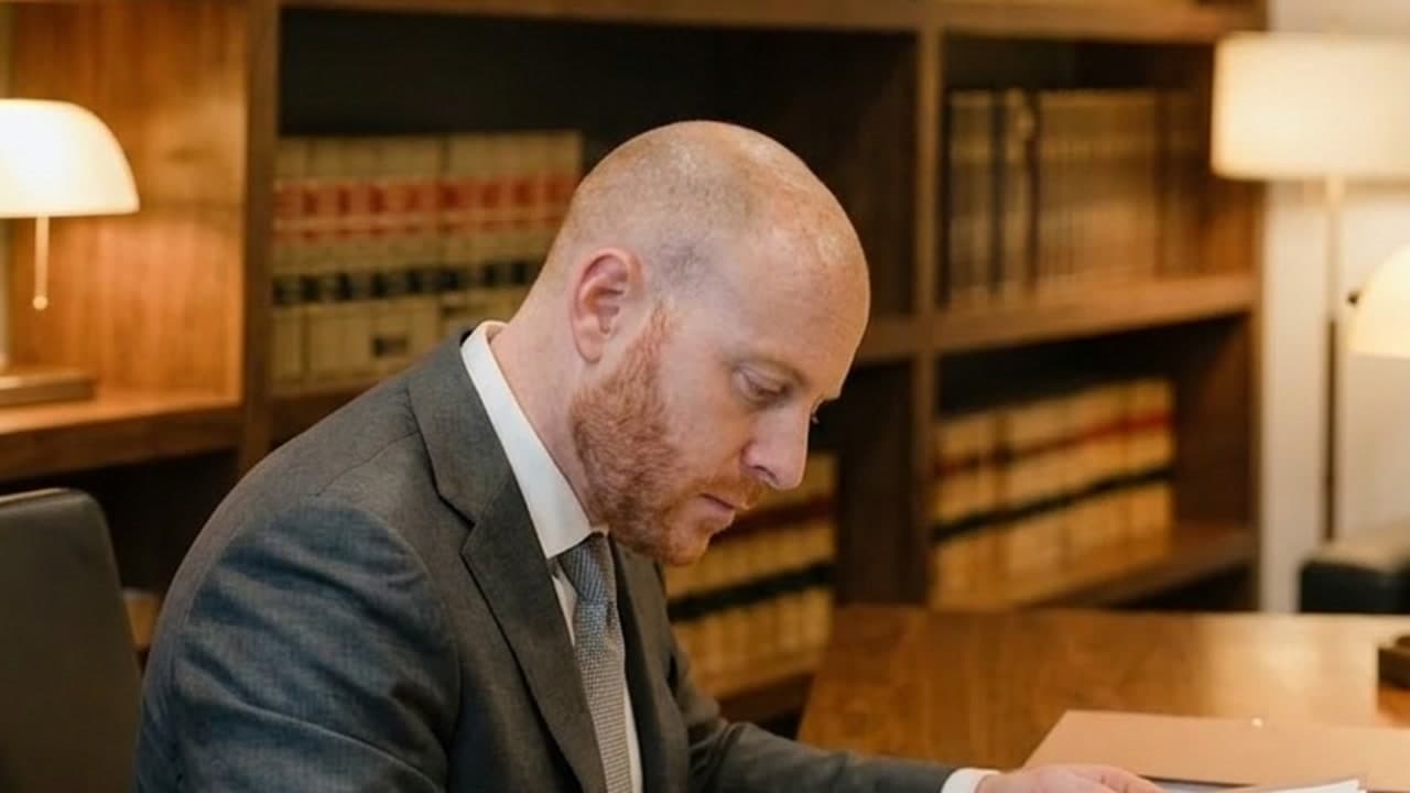 Samuel Bissu revisando un documento antes de firmarlo en su escritorio